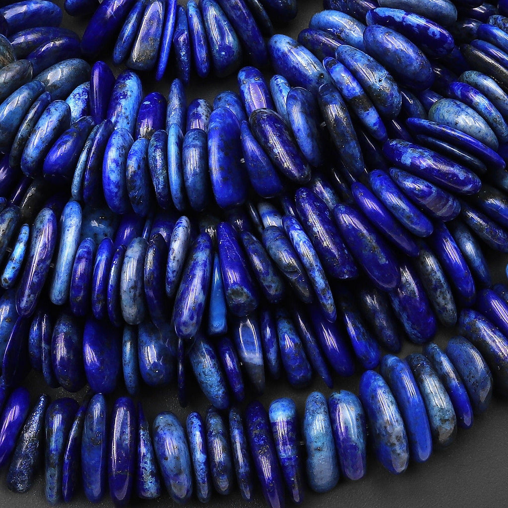 Large Natural Blue Lapis Freeform Rondelle Beads Gemstone 15.5" Strand