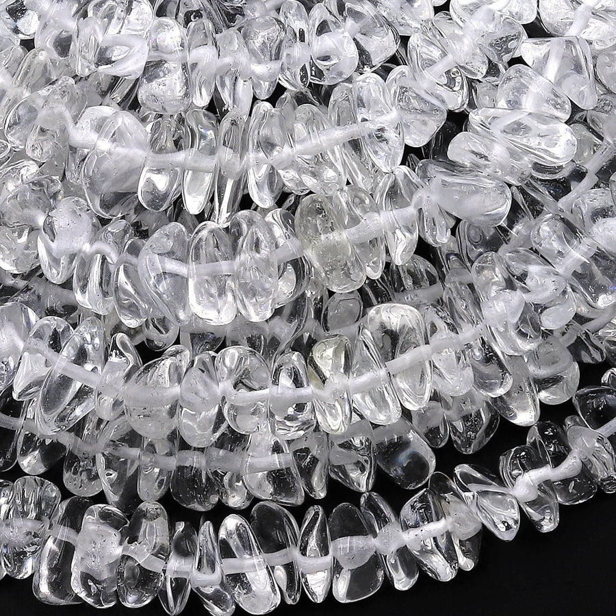 Super Clear Natural Rock Crystal Quartz Center Drilled Freeform Rondelle Beads Gemstone 15.5" Strand