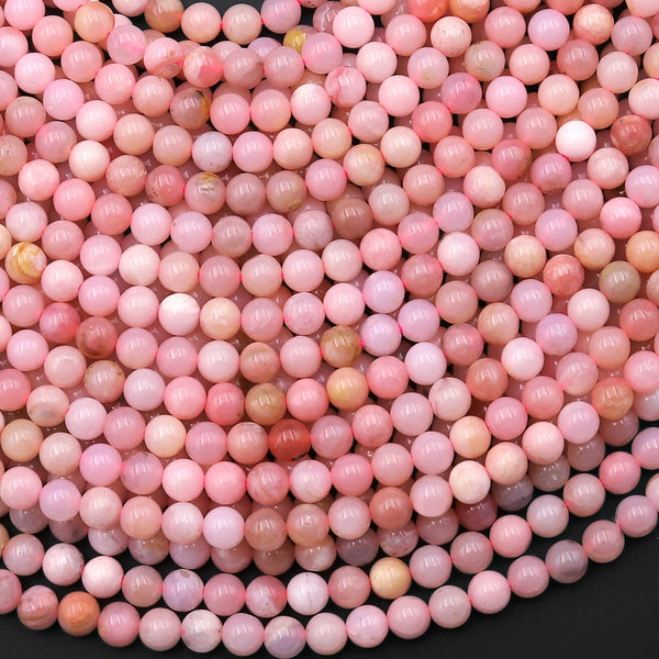 AAA Natural Peruvian Pink Opal 4mm Smooth Round Beads 15.5" Strand
