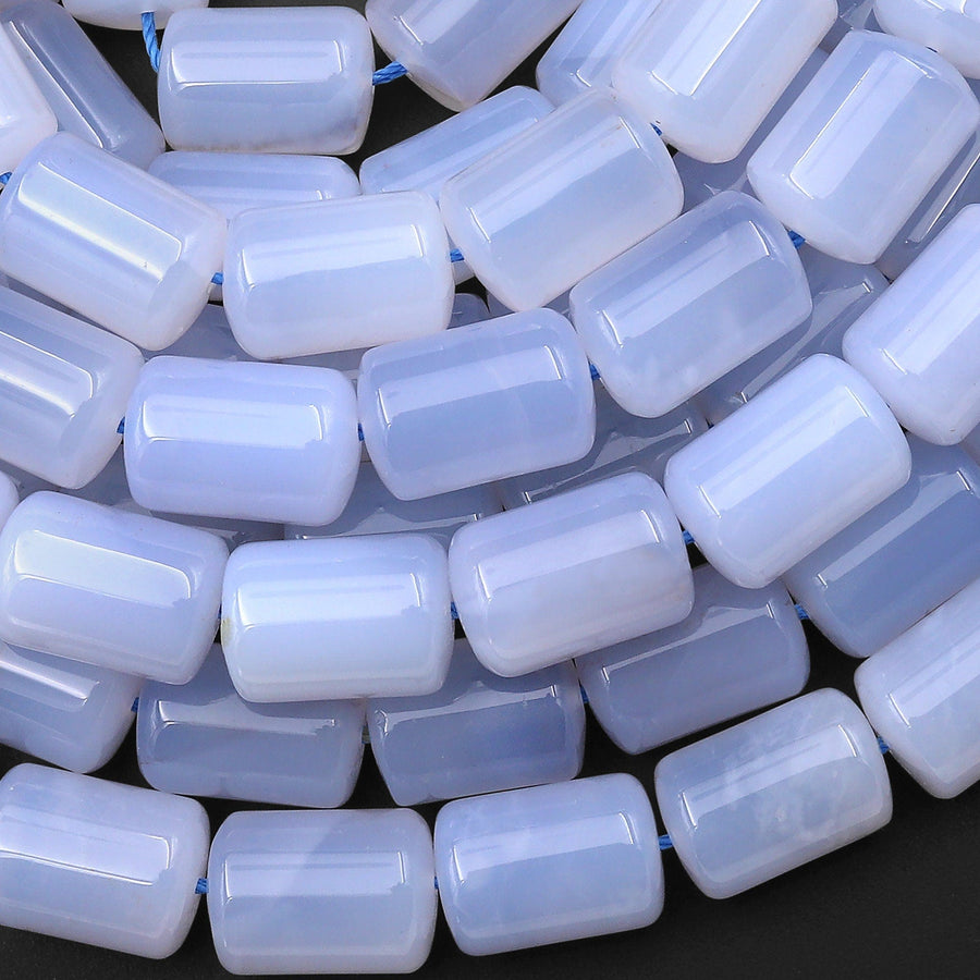 Natural Blue Chalcedony Smooth Barrel Tube Cylinder 14x10mm Beads 15.5" Strand