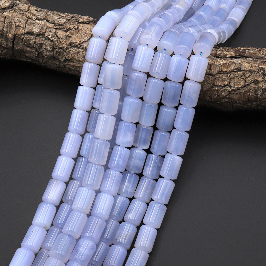 Natural Blue Chalcedony Smooth Barrel Tube Cylinder 14x10mm Beads 15.5" Strand