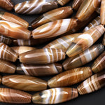 Natural Light Caramel Brown Tibetan Agate Beads Long Barrel Cylinder 30x10mm 15.5" Strand