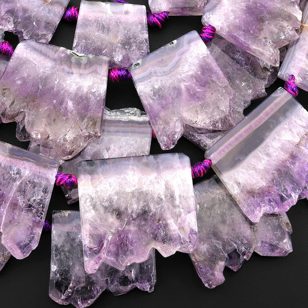 Natural Purple Amethyst Stalactite Slice Pendant Beads Side Drilled Gemstone 15.5" Strand