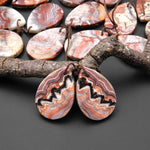 Natural Laguna Lace Agate Flat Teardrop Earring Drilled Matched Gemstone Bead Pair