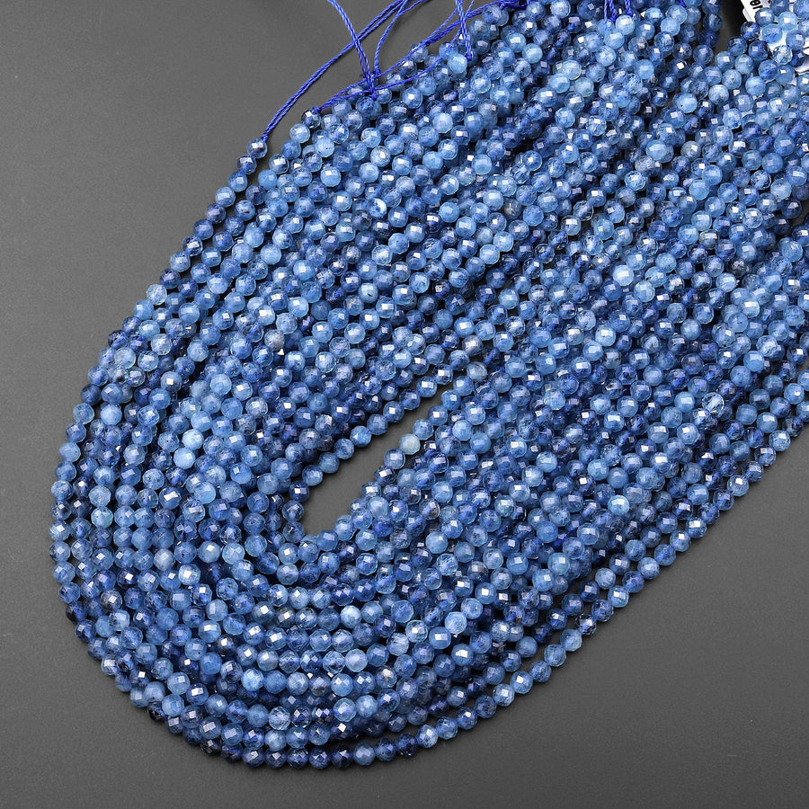 AAA Faceted Natural Blue Santa Maria Aquamarine 4mm Round Beads from Brazil Extra Translucent 15.5" Strand