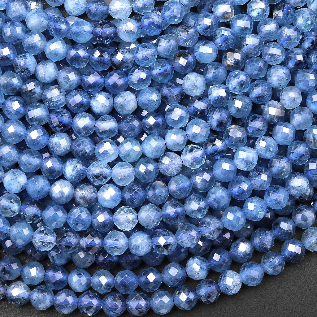 AAA Faceted Natural Blue Santa Maria Aquamarine 4mm Round Beads from Brazil Extra Translucent 15.5" Strand