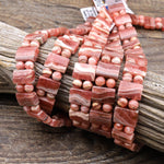 AAA Double Drilled Natural Red Pink Rhodochrosite 14x10mm Rectangle Bracelet Gemstone Beads 8" Strand