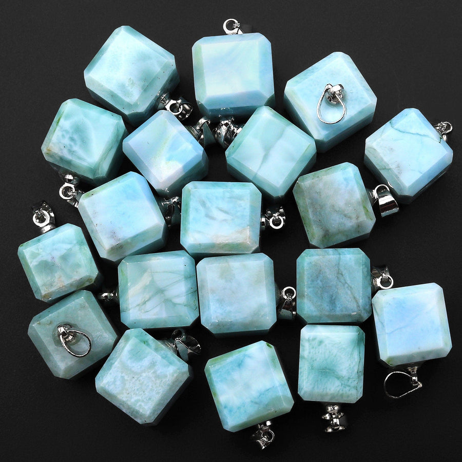 Natural Blue Larimar Faceted Cube Dice Pendant 8mm 10mm 12mm 13mm Gemstone