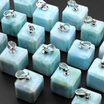 Natural Blue Larimar Faceted Cube Dice Pendant 8mm 10mm 12mm 13mm Gemstone