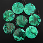 AAA+ 2 Hole Large Natural Green Malachite Pendant Circle Round Gemstone Bead