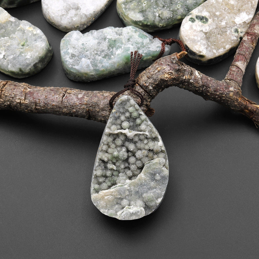 Natural Ocean Jasper Druzy Pendant Freeform Teardrop Shape Gemstone