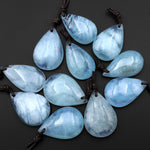 Translucent Natural Blue Aquamarine Teardrop Pendant Gemstone