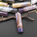 Natural Brazilian Phantom Quartz Long Cylinder Pendant Natural Purple Green Golden Brown Yellow Crystal Focal Bead