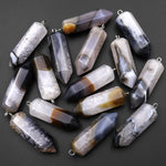 Natural Brazilian Phantom Quartz Point Pendant Natural Golden Brown Smoky Gray Crystal Focal Bead