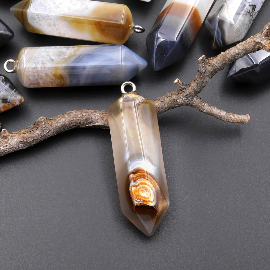 Natural Brazilian Phantom Quartz Point Pendant Natural Golden Brown Smoky Gray Crystal Focal Bead