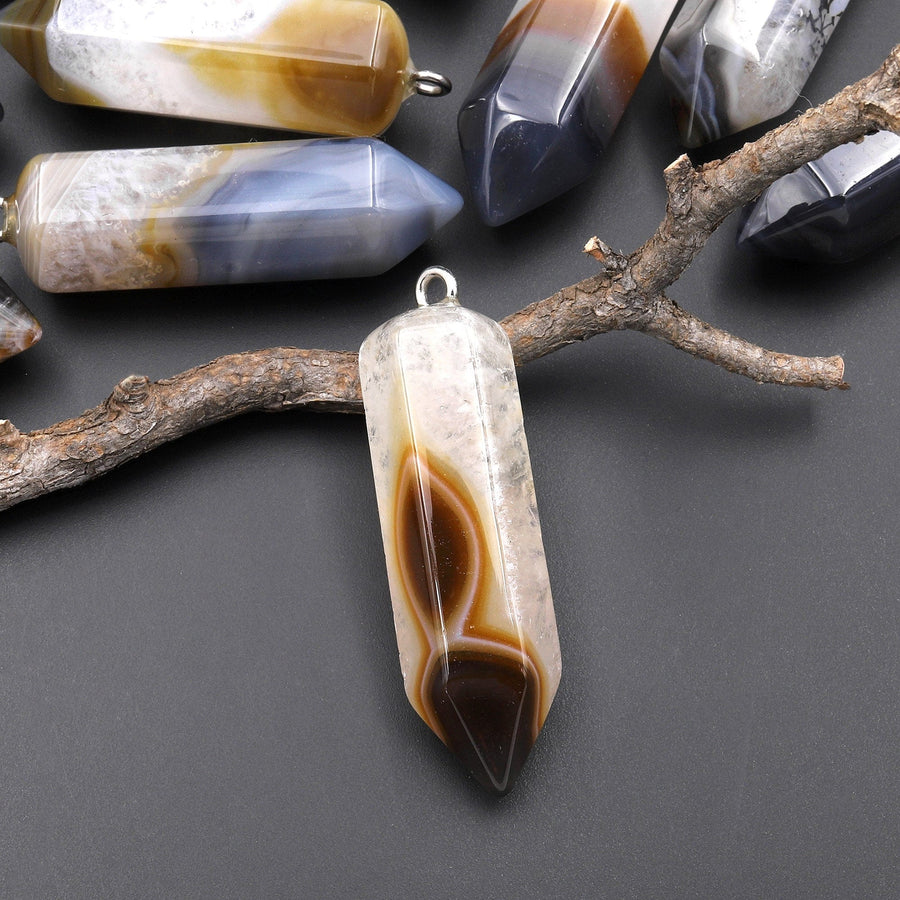 Natural Brazilian Phantom Quartz Point Pendant Natural Golden Brown Smoky Gray Crystal Focal Bead