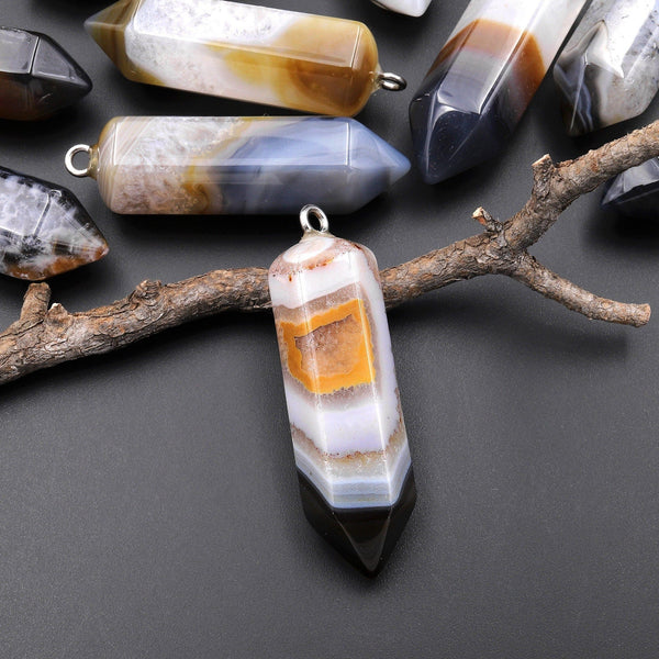 Natural Brazilian Phantom Quartz Point Pendant Natural Golden Brown Smoky Gray Crystal Focal Bead A1