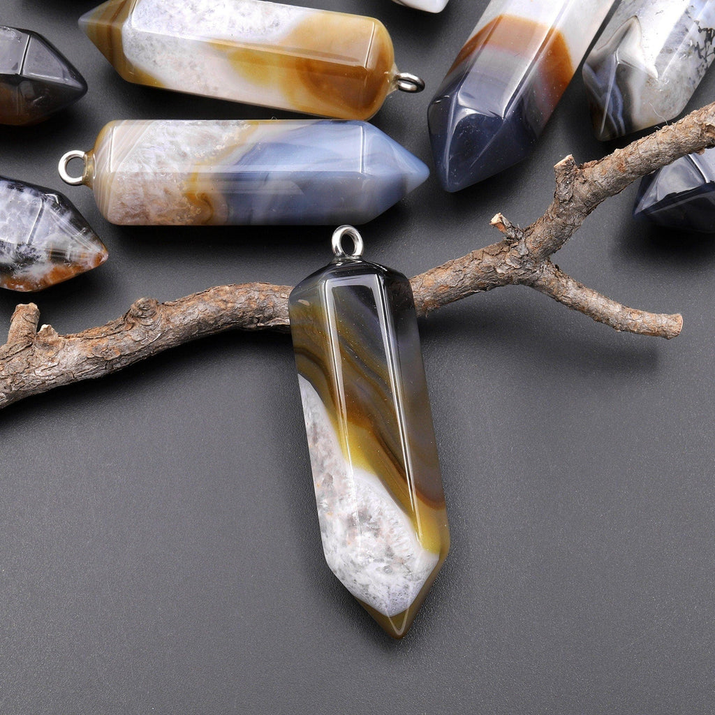 Natural Brazilian Phantom Quartz Point Pendant Natural Golden Brown Smoky Gray Crystal Focal Bead A4