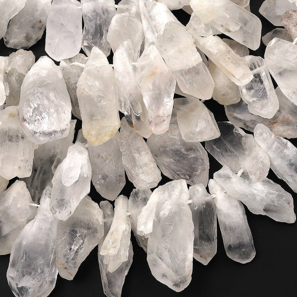 Rare Natural Hollandite Quartz Point Beads Top Side Drilled Raw Unpolished Freeform Magnificent Natural Healing Stone 15.5" Strand