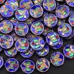 Hand Made Royal Blue Cloisonné Coin Disc Beads 11mm 14mm Decorative Floral Enamel Vintage Look 15.5" Strand