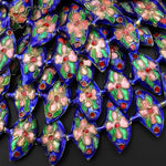 Hand Made Royal Blue Pink Red Green Fan Cloisonné Beads Decorative Floral Enamel Antique Vintage Look 15.5" Strand