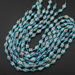 Turquoise Blue Pink Green Cloisonné Diamond Bead 20mm Decorative Floral 15.5" Strand