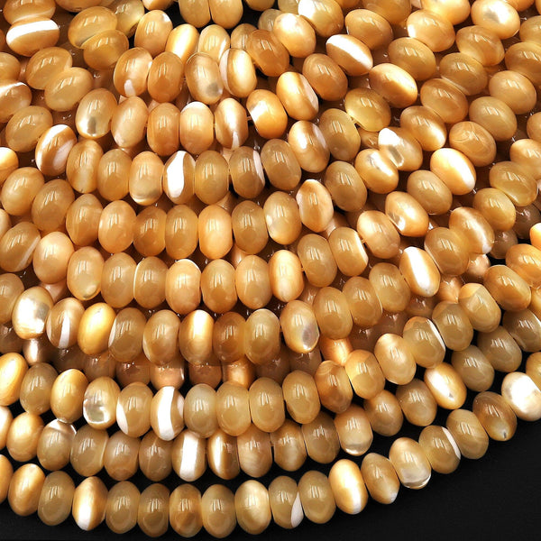 AAA Iridescent Natural Brown Mother of Pearl 4mm 6mm 8mm Smooth Rondelle Beads 15.5" Strand