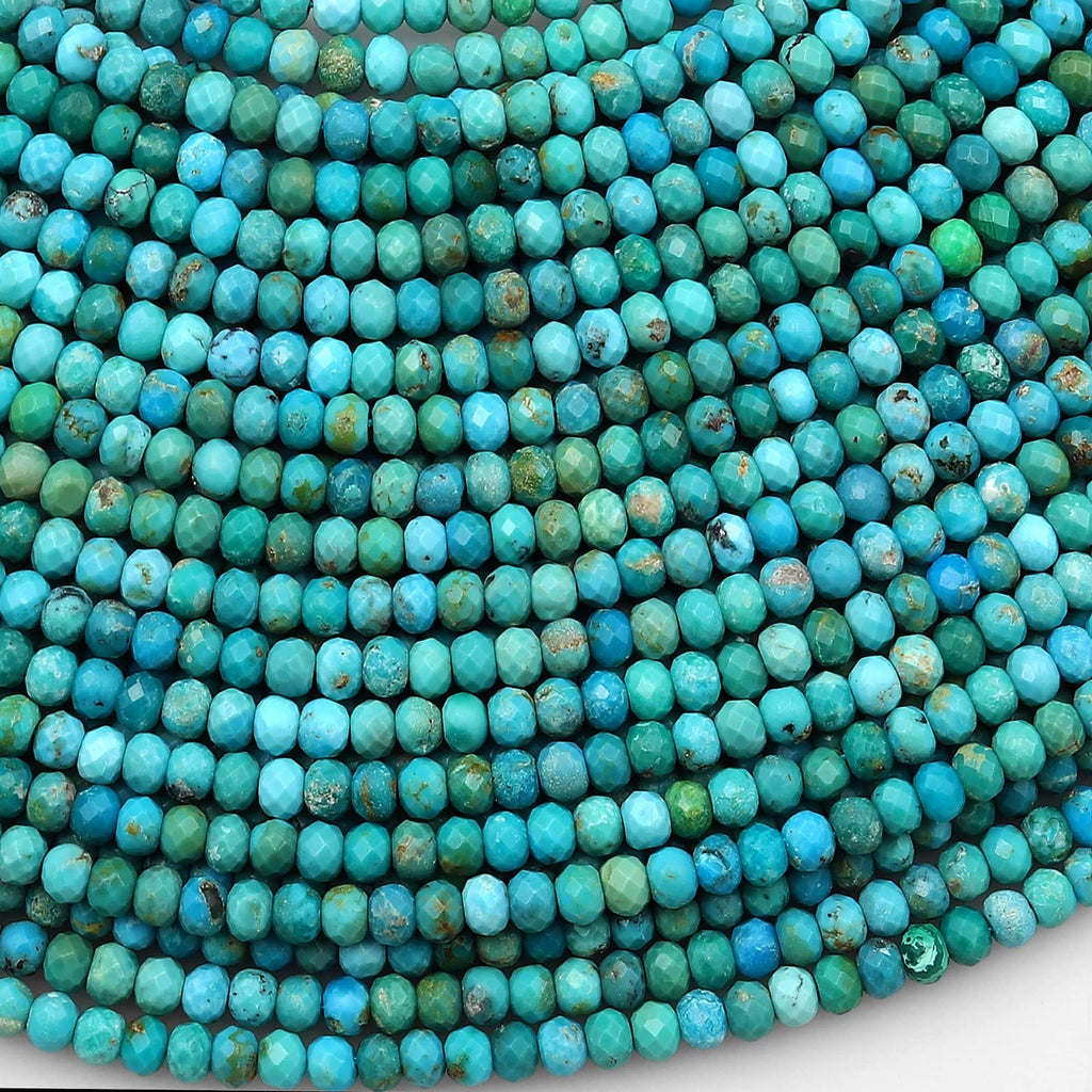 AAA Genuine Natural Turquoise 3mm 4mm Faceted Rondelle Beads Blue Green Gemstone 15.5" Strand