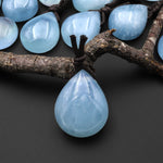 Translucent Natural Blue Aquamarine Teardrop Side Drilled Pendant Gemstone