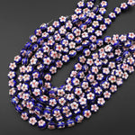 Blue Pink Red Cloisonné Coin Beads 13mm Decorative Floral Enamel Antique Vintage 15.5" Strand