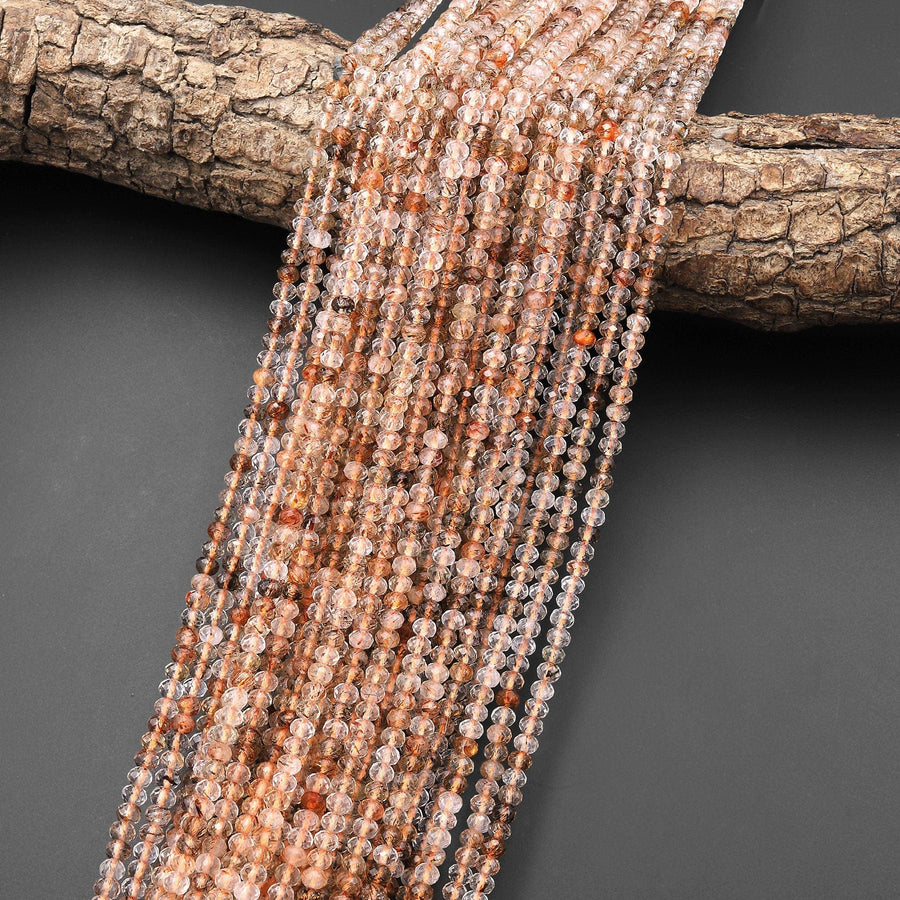 Faceted Natural Brazilian Red Rutile Quartz Rondelle Beads 4mm Gemstone 15.5" Strand