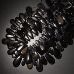 Natural Black Rainbow Obsidian Teardrop Focal Pendant Beads Gemstone 15.5" Strand