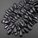 Natural Black Rainbow Obsidian Teardrop Focal Pendant Beads Gemstone 15.5" Strand