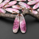 Natural Pink Tourmaline in Quartz Teardrop Drilled Matched Gemstone Earring Bead Pair