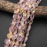 AAA Faceted Natural Lilac Purple Amethyst Golden Citrine Nugget Beads Hand Cut Gemstone 15.5" Strand