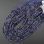 Genuine Natural Blue Sapphire Faceted Gemstone Cube Beads 4mm 15.5" Strand