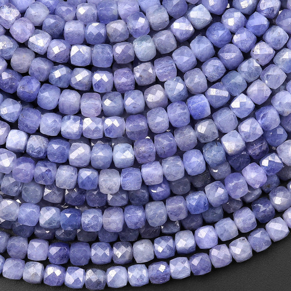 Faceted Genuine Natural Tanzanite 4mm Cube Beads Gemstone 15.5" Strand