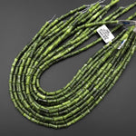 Natural Russian Green Serpentine Jade Carved Bamboo Stem Tube Beads 15.5" Strand