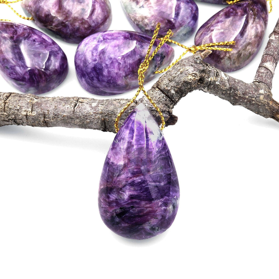 Rare Natural Mauve Purple Russian Charoite Pendant Side Drilled Teardrop Gemstone