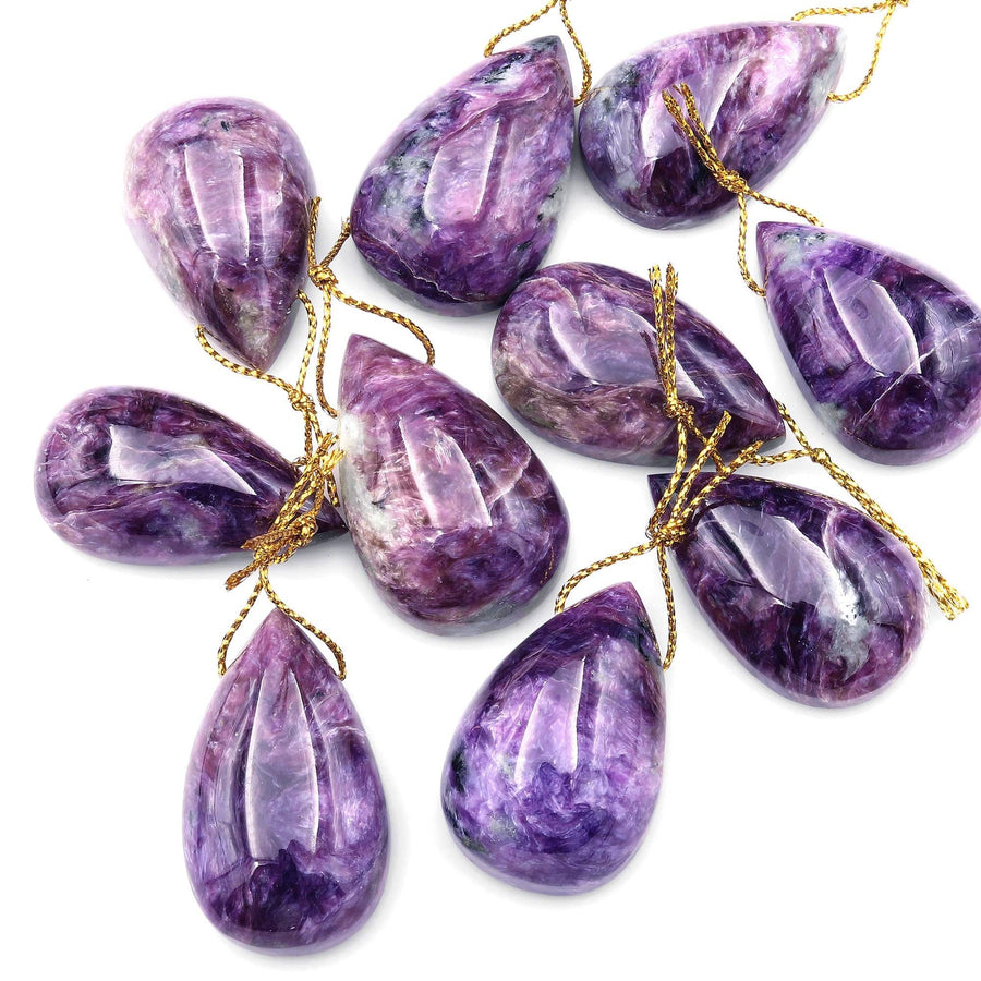 Rare Natural Mauve Purple Russian Charoite Pendant Side Drilled Teardrop Gemstone