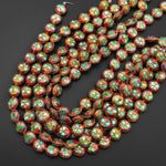 Cloisonné Coin Beads 15mm Decorative Floral Enamel Antique Vintage Look 15.5" Strand