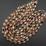 Hand Made Golden Orange Red Cloisonné Diamond Bead 20mm Decorative Floral 15.5" Strand