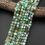 Natural Green Chrysoprase 6mm 8mm Cube Beads 15.5" Strand