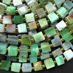 Natural Green Chrysoprase 6mm 8mm Cube Beads 15.5" Strand