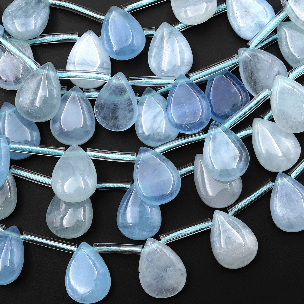 Natural Blue Aquamarine Smooth Teardrop Beads Good for Earrings 15.5" Strand