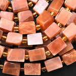 Natural Sunstone Smooth Rectangle Cube Beads 8mm 10mm 15.5" Strand