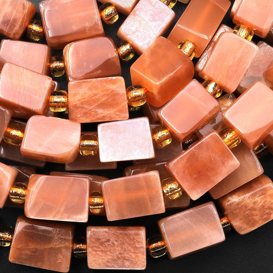 Natural Sunstone Smooth Rectangle Cube Beads 8mm 10mm 15.5" Strand