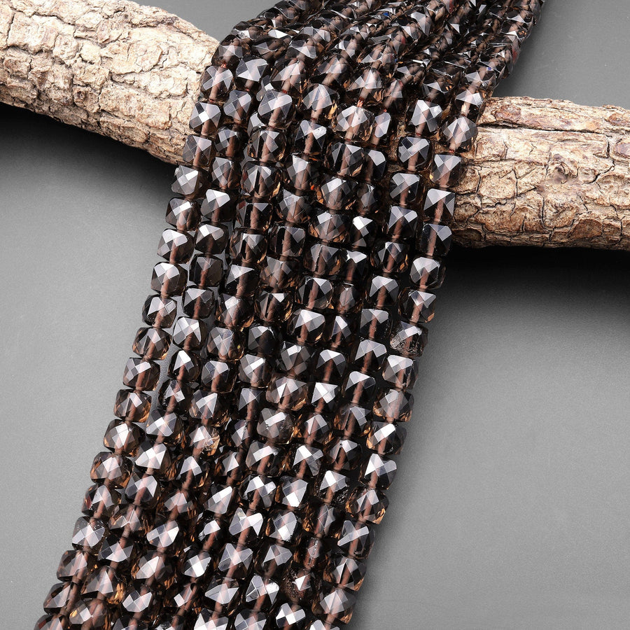 AAA Natural Ice Obsidian Faceted 8mm Cube Beads Micro Faceted Laser Diamond Cut 15.5" Strand