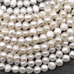 Genuine Natural White Freshwater Pearl 6mm 8mm Center Drilled Nugget Button Pearl 14" Strand