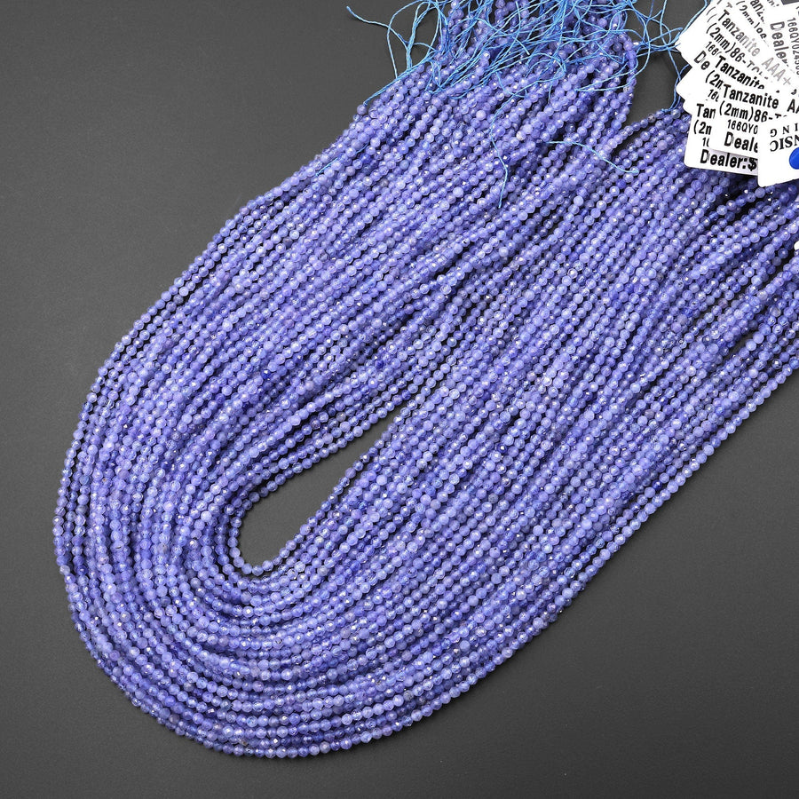 AAA+ Extra Gemmy Faceted Natural Tanzanite Round Beads 2mm Micro Laser Cut Real Genuine Gemstone 15.5" Strand